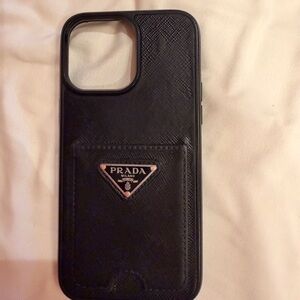 Prada Black Phone 14 Pro Max Card Case